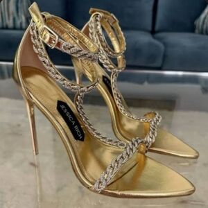 NEW Jessica Rich Luxe Embellished Chain Ankle Strap Stiletto - Size 9